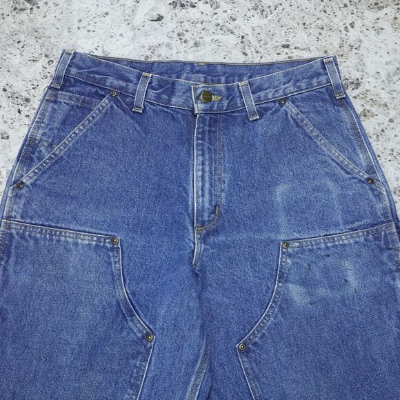Vintage Carhartt B73 DST Faded Blue Jeans Denim Double Knee Carpenter Pant 31x32 - Picture 3 of 16